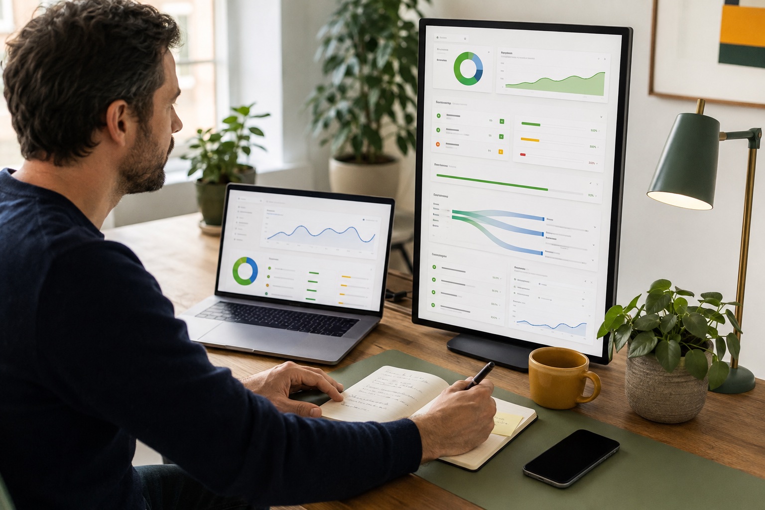 Specialist monitort technische SEO, bezoekersstromen en verbeterpunten in een dashboard